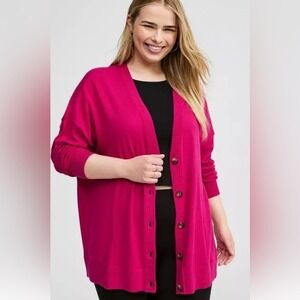 TORRID Boyfriend Cardigan Magenta Raspberry Button Front V Neck Womens 1X